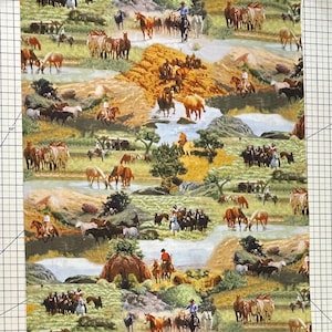 Working Ranch Cotton Fabric, Cowboy, Cow, Horse, Windham Fabrics, Happy Trails