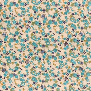 100% Cotton Light Blue And Beige Calico Fabric By The Yard, Floral
