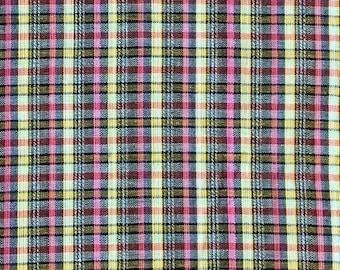 Pink, Yellow And Gray Plaid Cotton Fabric, Woven, Western