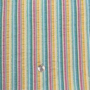 Blue, Green, Yellow and Pink Striped Seersucker Fabric, Rainbow, Metallic Thread image 2