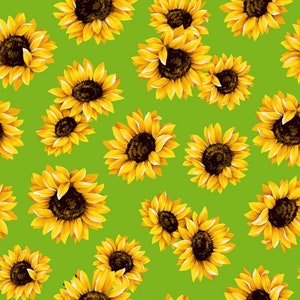 Sunflower Cotton Fabric on Lime Green