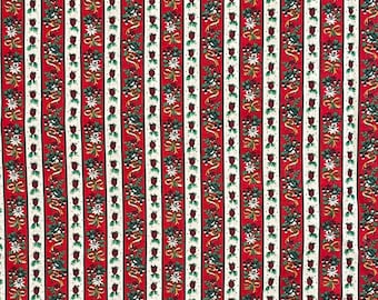 Vintage Red and Green Striped Cotton Fabric, Marcus Brothers