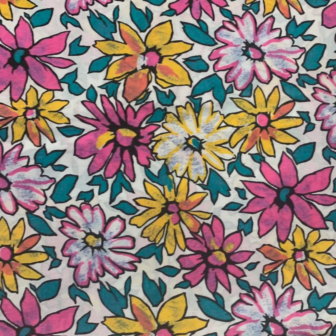 Vintage Pink and Purple Floral Cotton Fabric, Daisy, Large Print - Etsy
