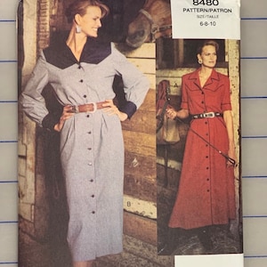 Misses Western Dress Pattern, Yoked, Button Front, Belt, Vogue 8480, UNCUT