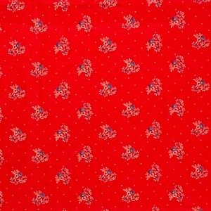 Vintage Red Calico Cotton Fabric, Floral