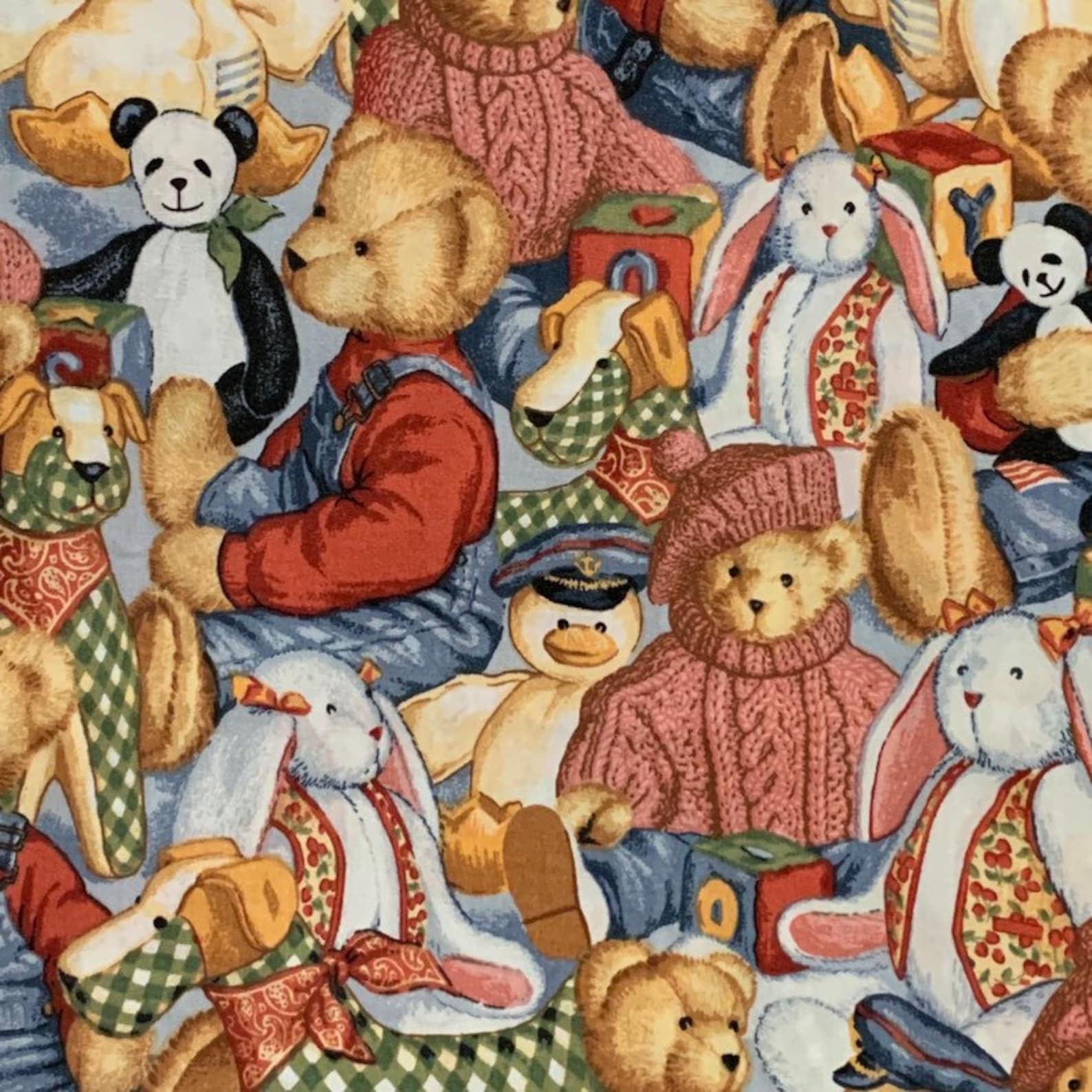 100 Cotton Teddy Bear Fabric Nursery Blue Jean Teddy Bears Etsy