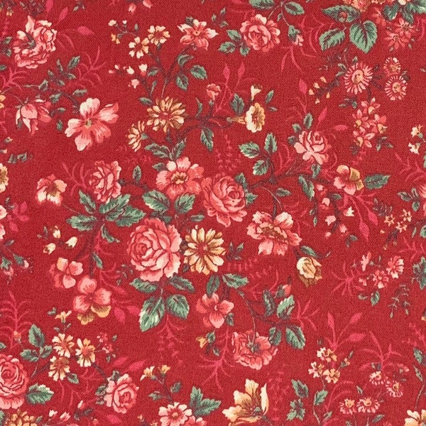100 % Cotton Red and Pink Rose Calico Fabric, County Floral