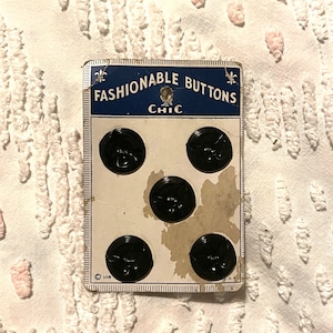 Vintage Black Buttons on Original Card, Fashionable Buttons Chic, Made in USA