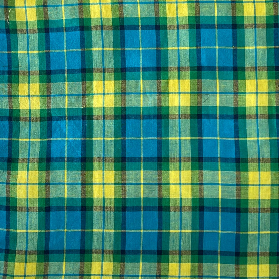 Blue and Yellow Plaid Homespun Cotton Fabric Woven Etsy