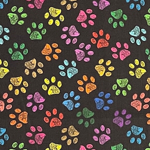 Rainbow Paw Print Cotton Fabric, Digital Print