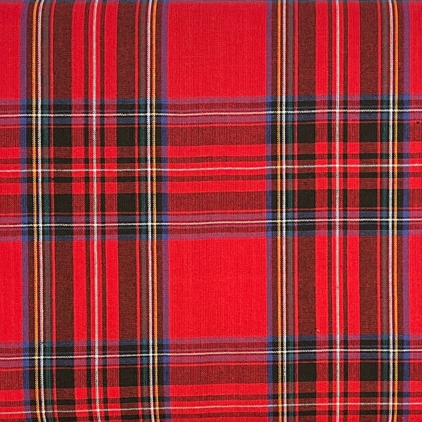 Red Tartan Homespun Cotton Fabric, Woven
