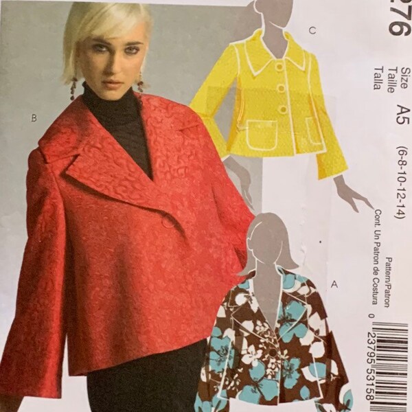 Misses Loose Fitting Jacket Pattern, Unlined, McCalls 5276, UNCUT