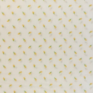 Yellow Rosebud on White Cotton Fabric, Floral