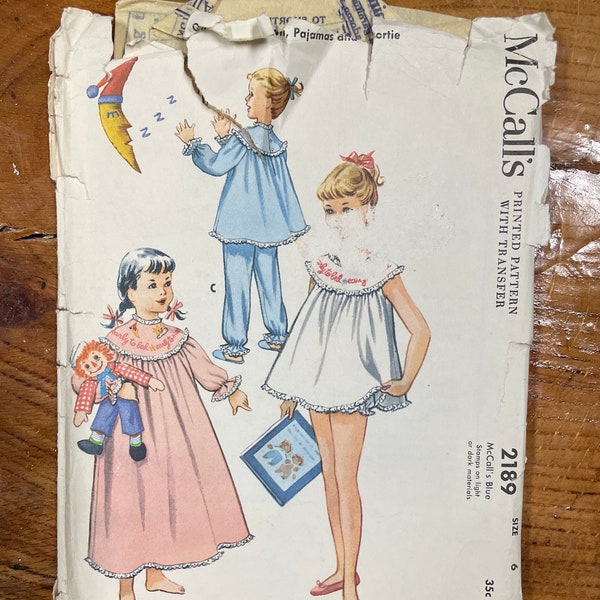 Vintage Girls Nightgown, Pajama and Babydoll Pattern, McCalls 2189, CUT