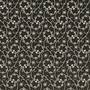 Black Cotton Calico Fabric, Floral, 1800s Reprint