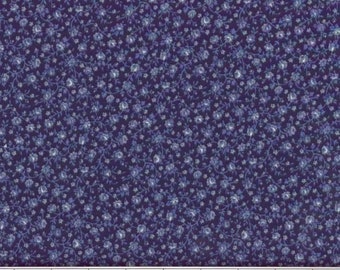 Navy Blue and White Calico Cotton Fabric, County Floral