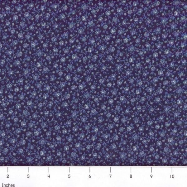 Navy Blue and White Calico Cotton Fabric, County Floral