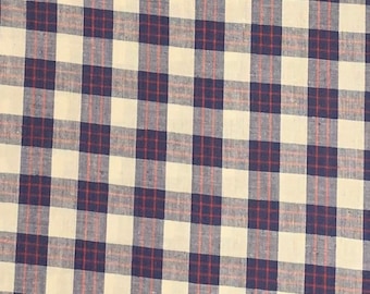 Vintage Red White and Blue Plaid Woven Cotton Fabric