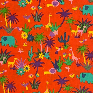 Orange Zoo Animals Cotton Fabric, Safari, Nursery, Children, Hoffman California