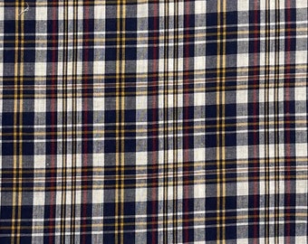 Vintage Navy Blue and White Light Weight Plaid Fabric