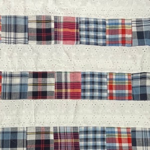 Colorful Madras Plaid and White Eyelet Patchwork Cotton Fabric