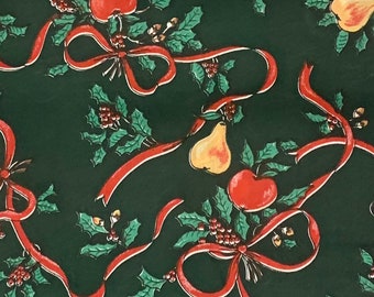 Vintage Christmas Fruit And Holly Fabric, Red and Green Floral