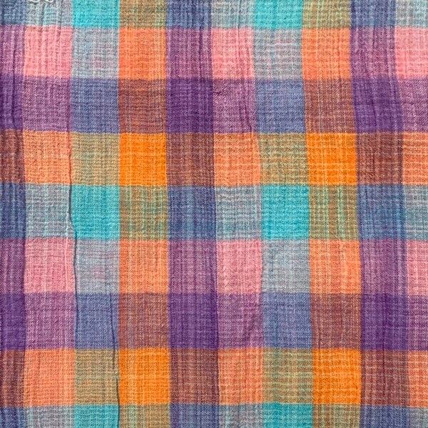 Vintage Crinkle Plaid Cotton Fabric, Rainbow