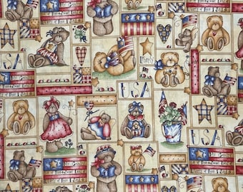 Patriotic Teddy Bear Cotton Patchwork Fabric, Dianna Marcus, Marcus Brothers Textiles