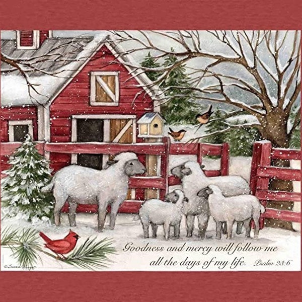 The Lord Is My Shepherd 100% Cotton Christmas Farmhouse Fabric Panel, Christian, Scripture, Psalms 23, Digital Print