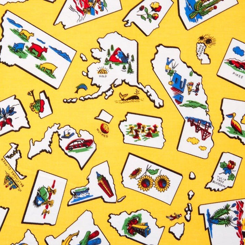 100 Cotton US Map Fabric by the Yard School Geography Etsy