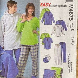 Men and Misses Sleepwear, Blanket And Pajamas Pattern, L - XL, McCalls 4675, UNCUT