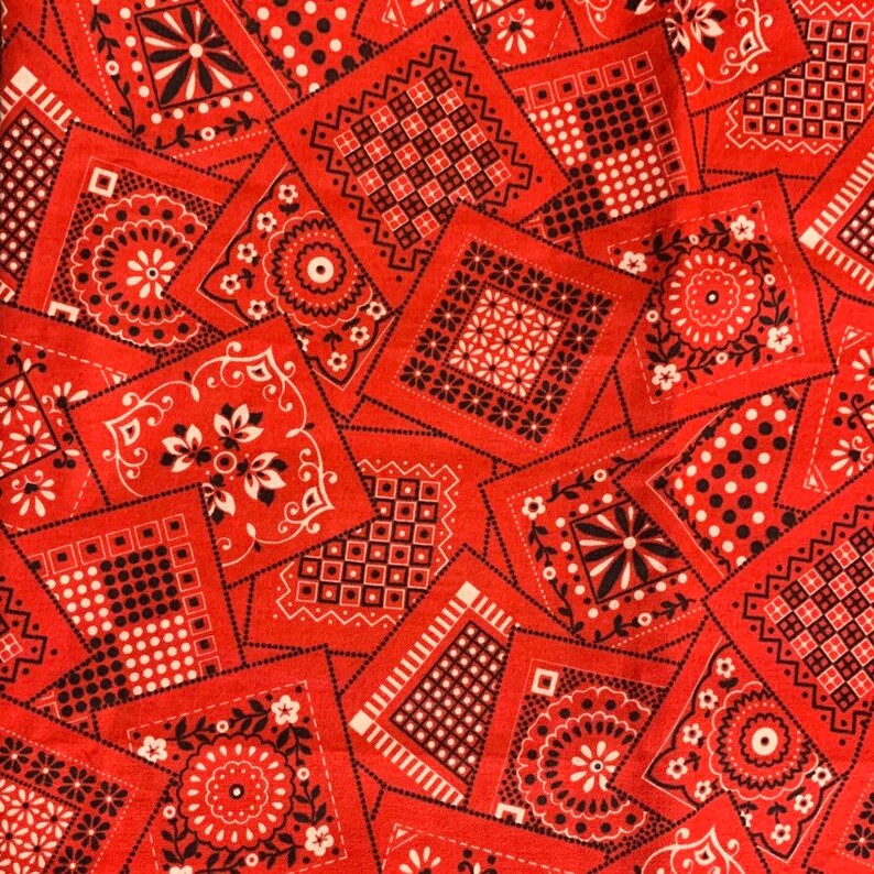 Red Bandana Flannel Fabric Country Western Cowboy Wamsutta Etsy