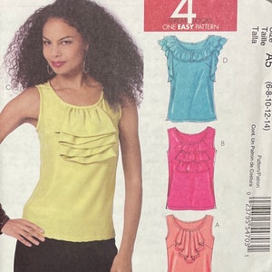 Easy Sleeveless Ruffle Top Pattern, McCalls 5977, UNCUT