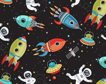 Outer Space Cotton Fabric, Rocket, Teacher, Galaxy, Scrubs, School,