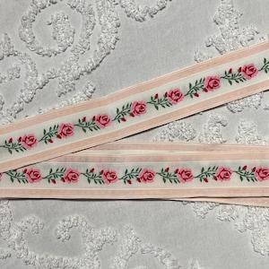 Pink Rose with Green and White Floral Sewing Trim