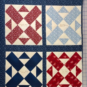 Red & Blue Patchwork Cotton Fabric - Cheater Quilt Squares