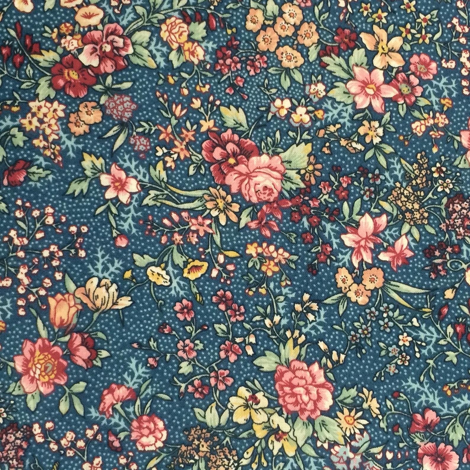 100 Cotton Blue Calico Fabric by the Yard Country Floral Etsy