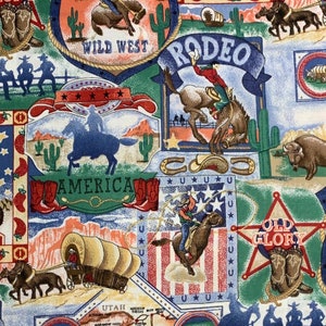 100% Cotton Patriotic Rodeo Fabric, Western, Cowboy, Wild West, American