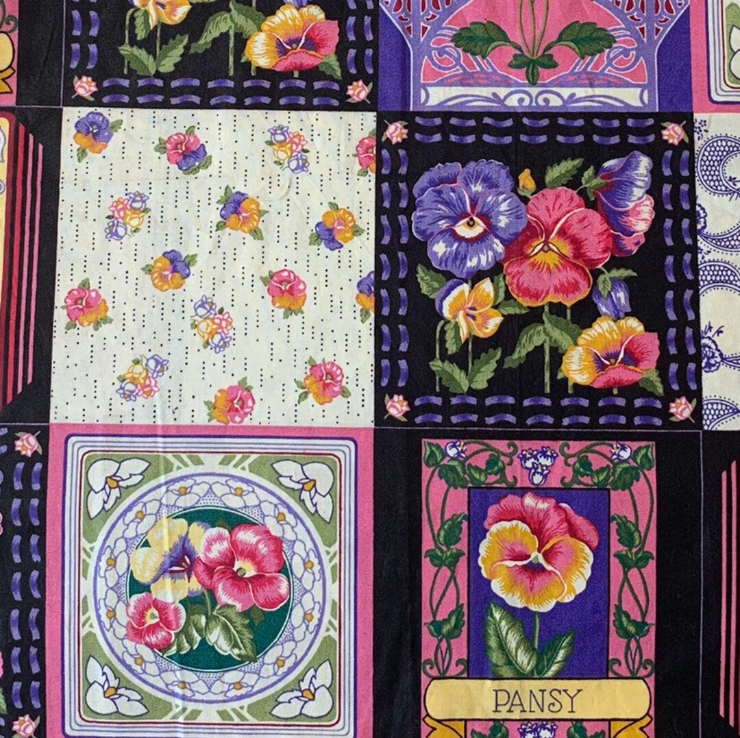 Purple and Pink Pansy Cotton Fabric Patchwork Quilting Etsy