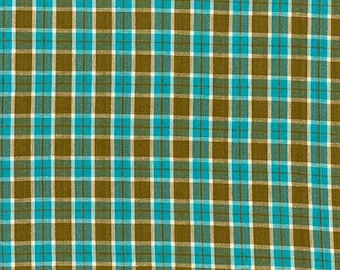 100% Cotton Blue and Olive Green Plaid Fabric, Woven, Homespun