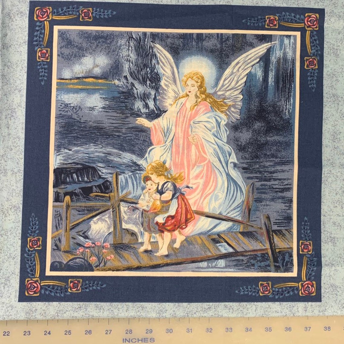 100 Cotton Guardian Angel Fabric Panel Fabri Quilt Etsy