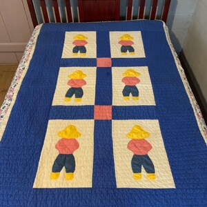 Vintage Handmade Blue and White Childs Quilt, Nursery