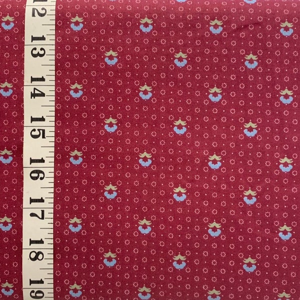 Vintage Cranberry Calico Cotton Fabric, Maroon Floral