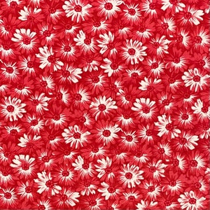 Red And White Floral Print Cotton Fabric, Small Print Calico