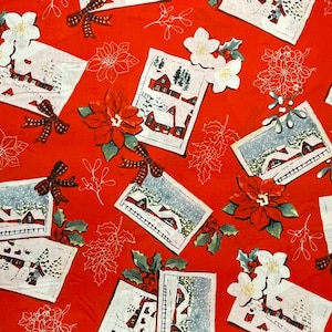 Tissu en coton pour cartes postales de Noël, pittoresque, ferme