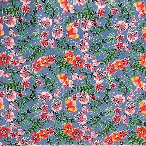 Blue Calico Floral Cotton Fabric