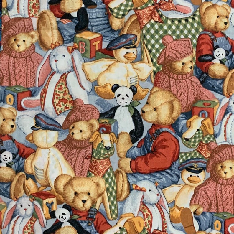 100% Cotton Teddy Bear Fabric Nursery Daisy Kingdom Blue | Etsy