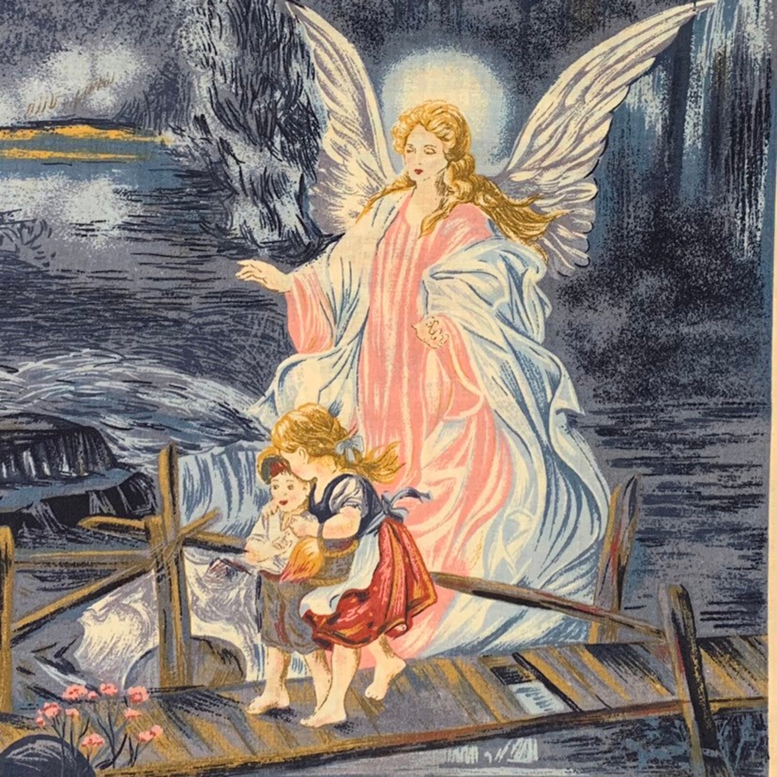 100 Cotton Guardian Angel Fabric Panel Fabri Quilt Etsy