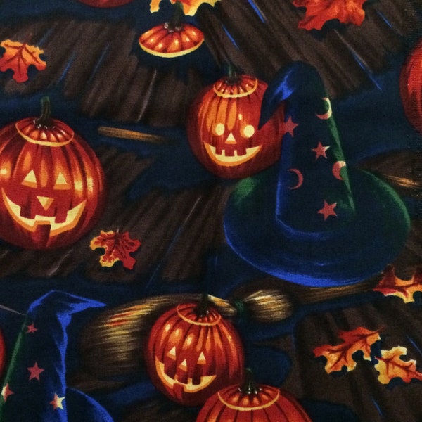 Halloween Fabric / Jack O Lantern Fabric / Witches Hat Fabric / Haunted House Fabric / Bellknobs and Broomsticks / Alexander Henry