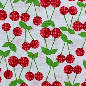 Red Cherry Cotton Fabric, Cherries, Kitchen, Kitschy, Curtains, Red and White Calico